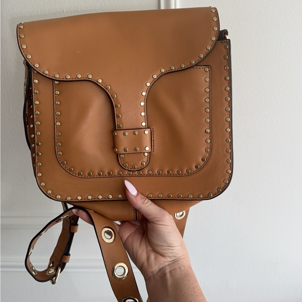 REBECCA MINKOFF Midnighter Top Handle-Crossbody Feed Bag Brown Leather